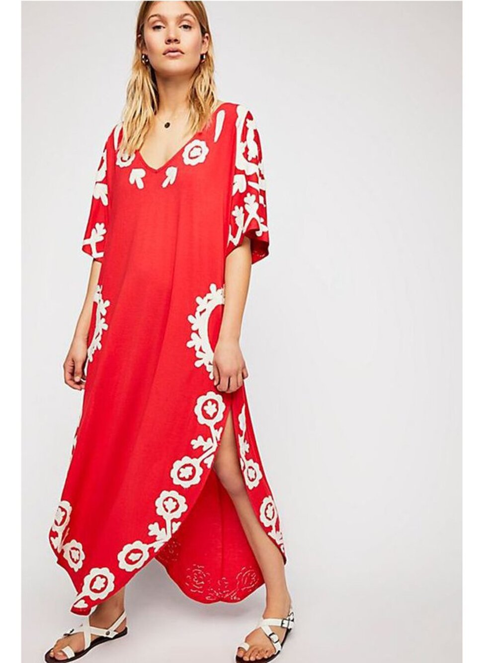 Free People Laguna Surf Maxi Tee Kaftan Boho Beach Dress Floral M #204